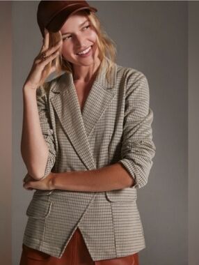 ​Maeve by Anthropologie Plaid Knit Blazer XS - Neutral Houndstooth